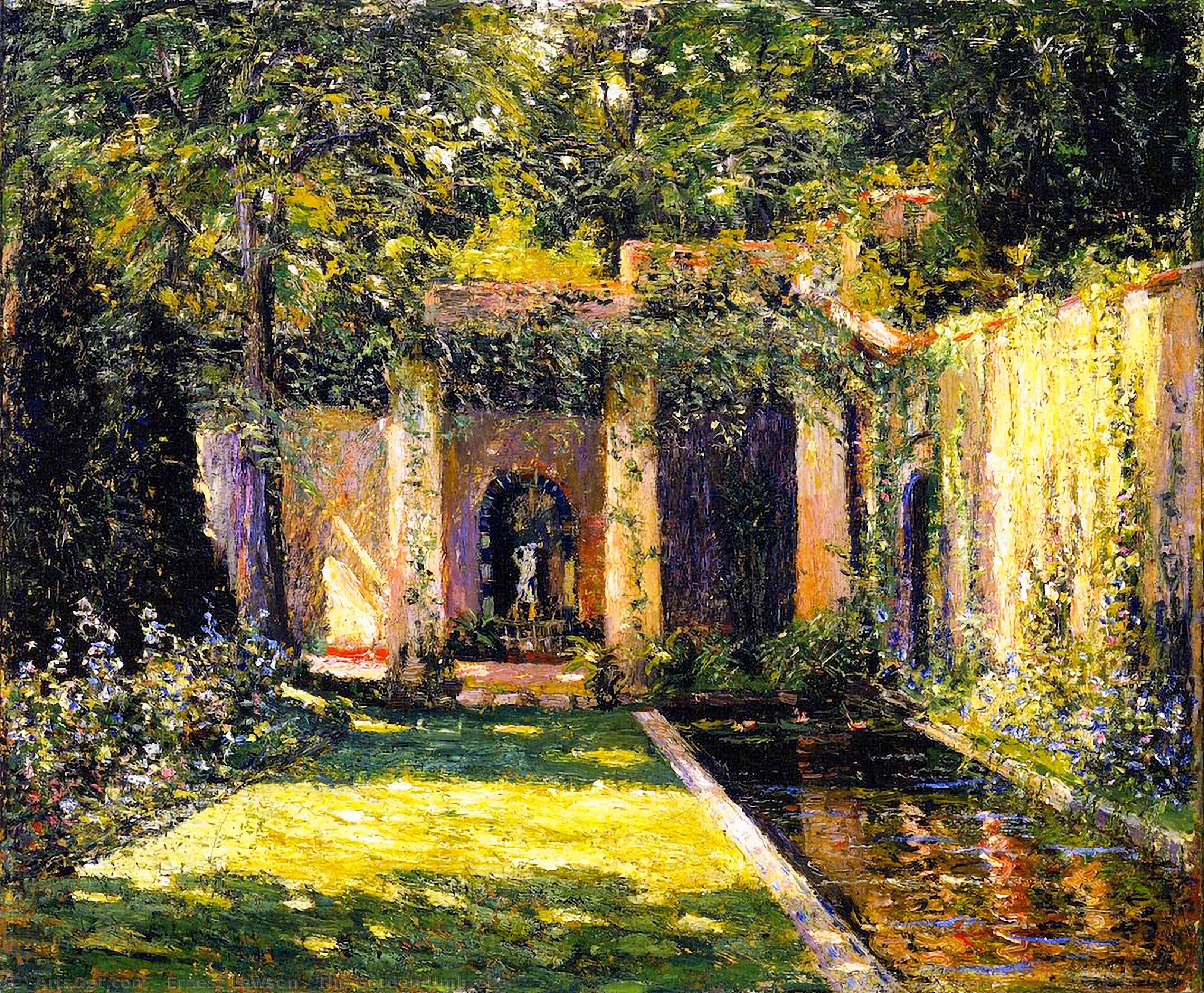 Wikioo.org - The Encyclopedia of Fine Arts - Painting, Artwork by Ernest Lawson - The Garden Umbrella