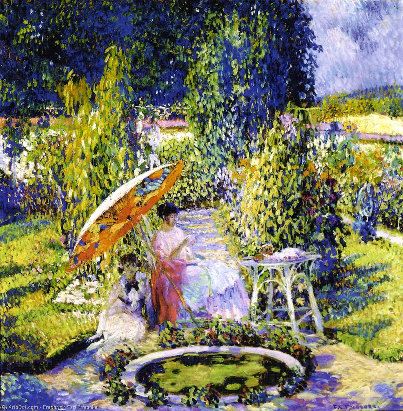 Wikioo.org - The Encyclopedia of Fine Arts - Painting, Artwork by Frederick Carl Frieseke - The Garden Umbrella
