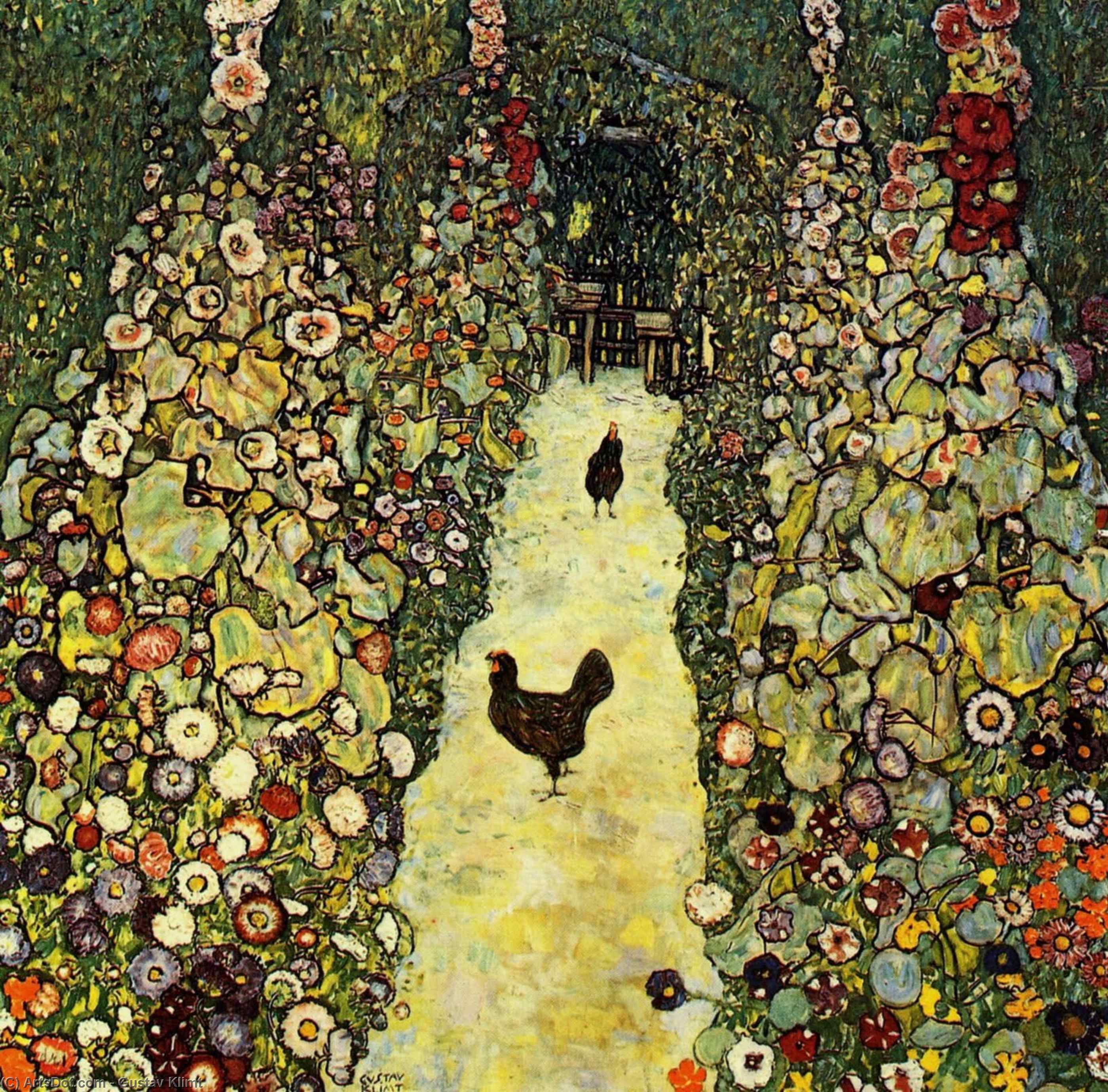 WikiOO.org - Encyclopedia of Fine Arts - Lukisan, Artwork Gustav Klimt - Garden with Roosters