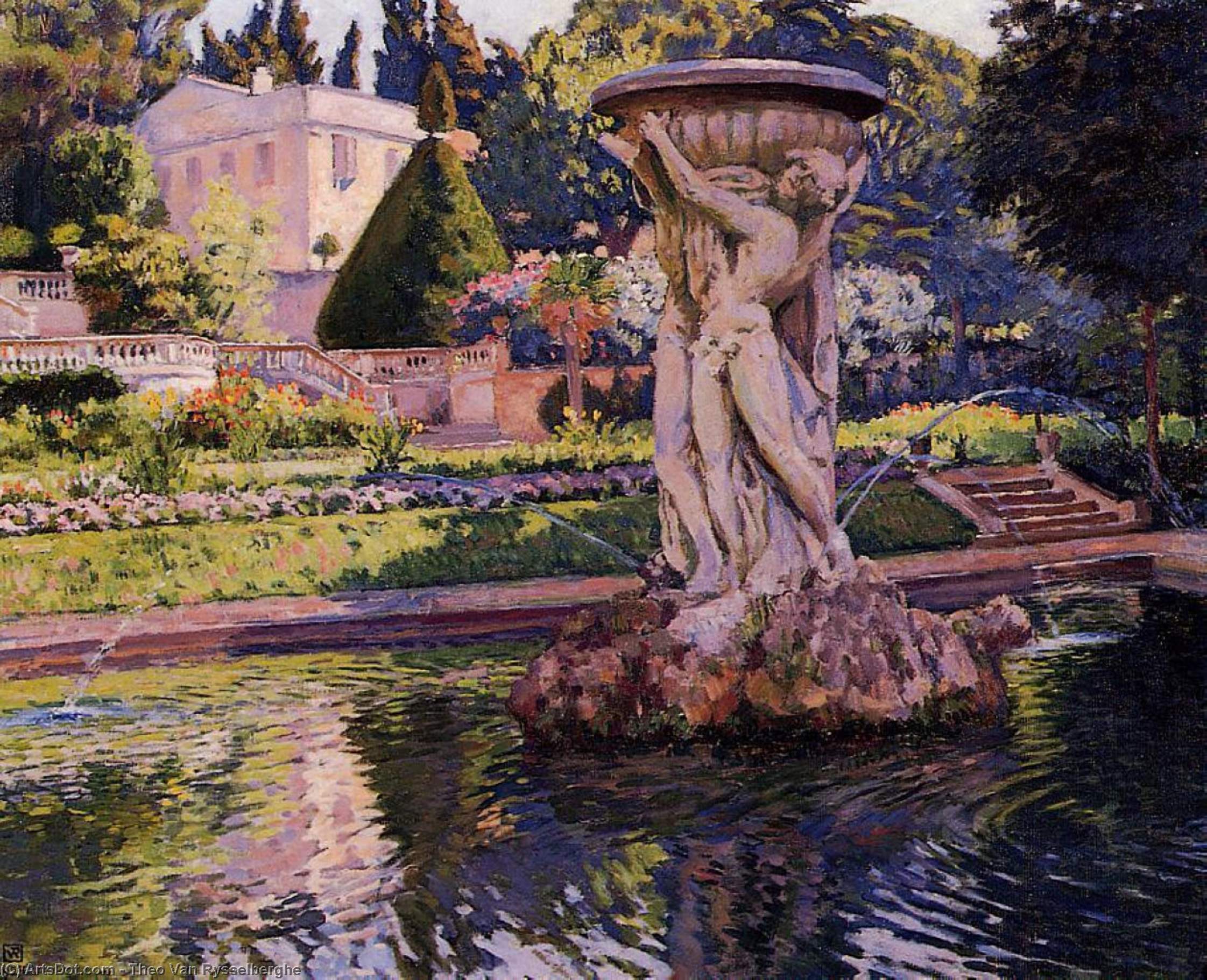 WikiOO.org - Енциклопедия за изящни изкуства - Живопис, Произведения на изкуството Theo Van Rysselberghe - Garden with Villa and Fountain