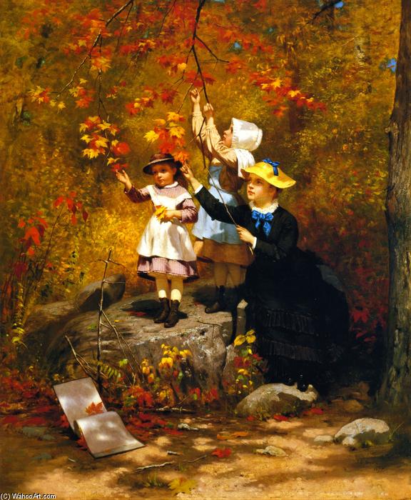 WikiOO.org - Güzel Sanatlar Ansiklopedisi - Resim, Resimler John George Brown - Gathering Autumn Leaves
