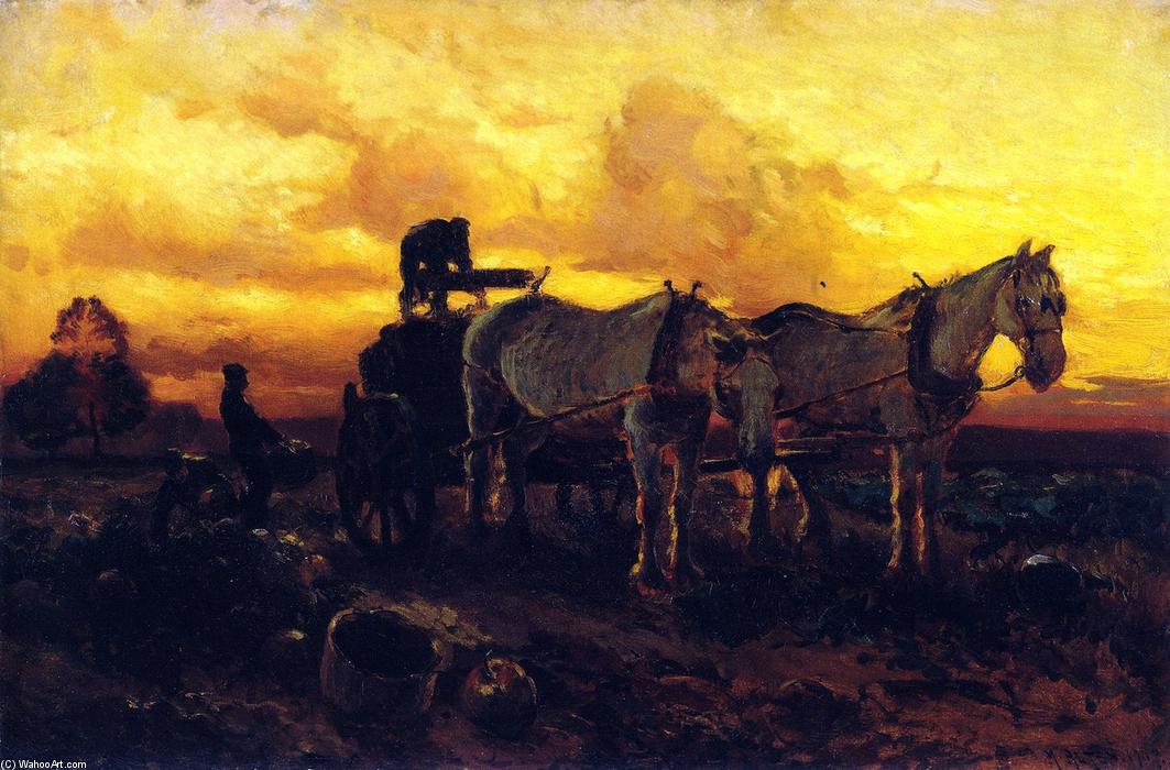 Wikioo.org - The Encyclopedia of Fine Arts - Painting, Artwork by Mathias Joseph Alten - Gathering Pumpkins at Sunset