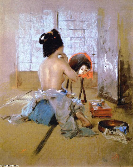 WikiOO.org - Encyclopedia of Fine Arts - Maalaus, taideteos Robert Frederick Blum - Geisha at Her Toilet