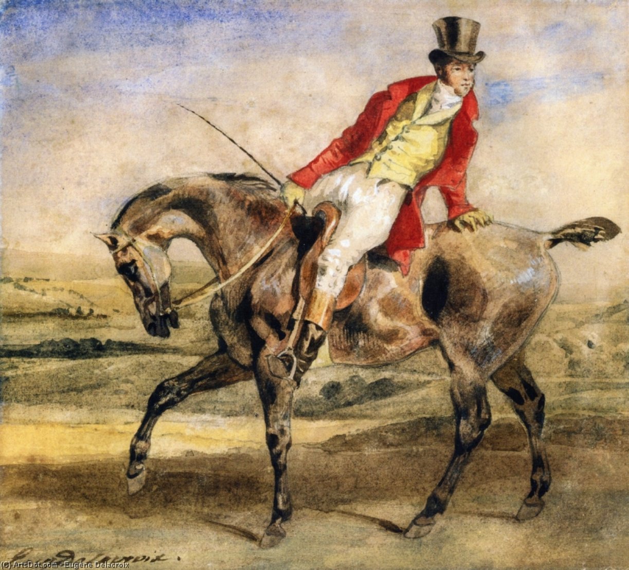 Wikioo.org - The Encyclopedia of Fine Arts - Painting, Artwork by Eugène Delacroix - Gentleman on a Dark Brown Hunter