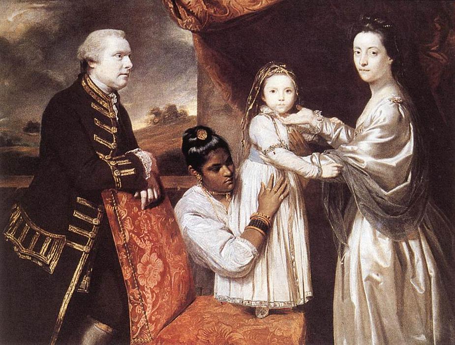 Wikioo.org – La Enciclopedia de las Bellas Artes - Pintura, Obras de arte de Joshua Reynolds - George Clive y su familia con una criada india