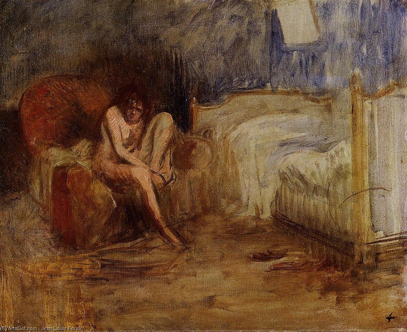 WikiOO.org - دایره المعارف هنرهای زیبا - نقاشی، آثار هنری Jean Louis Forain - Getting out of Bed