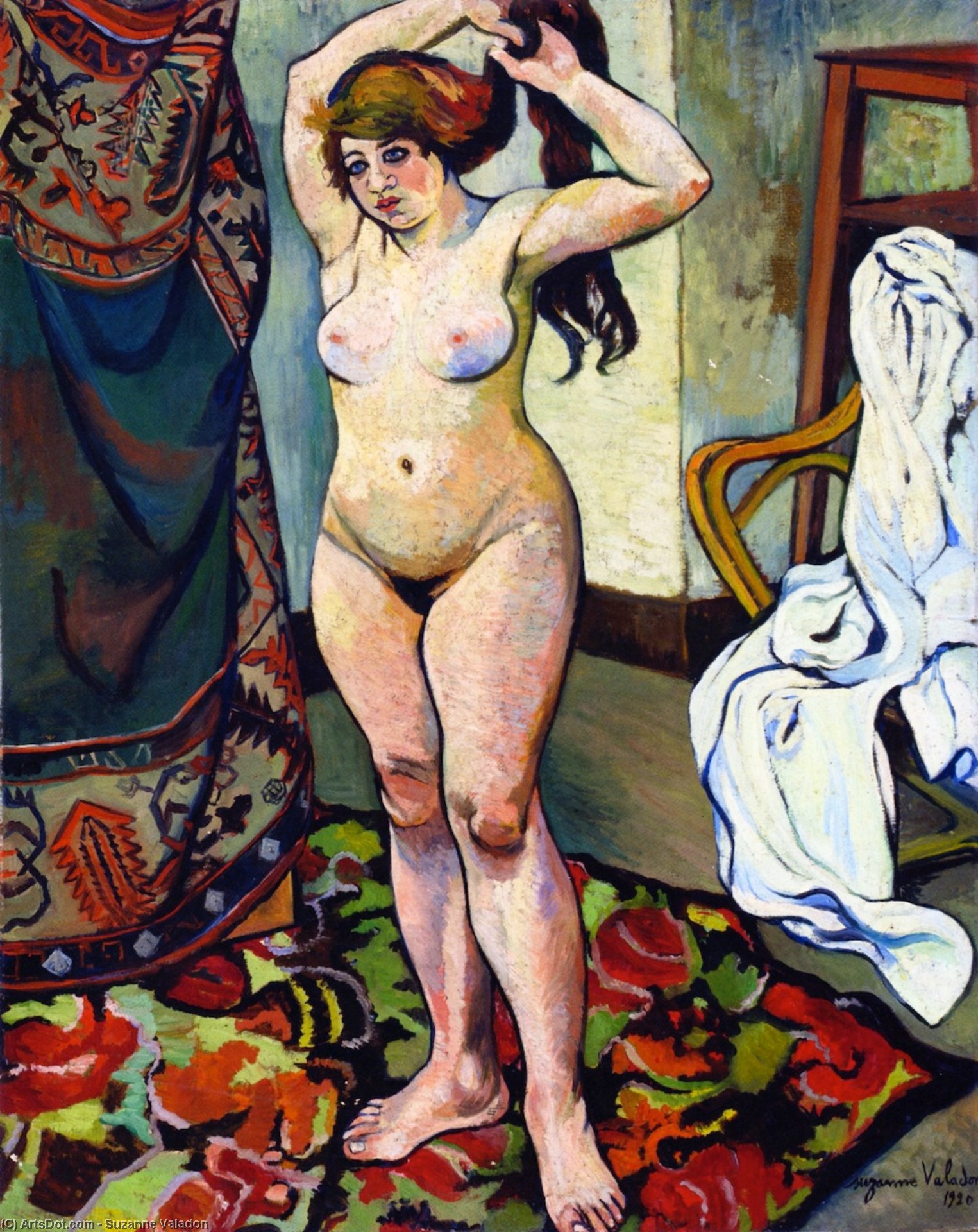 Wikioo.org - The Encyclopedia of Fine Arts - Painting, Artwork by Suzanne Valadon - Gilbert, Nude Fixing Her Hair