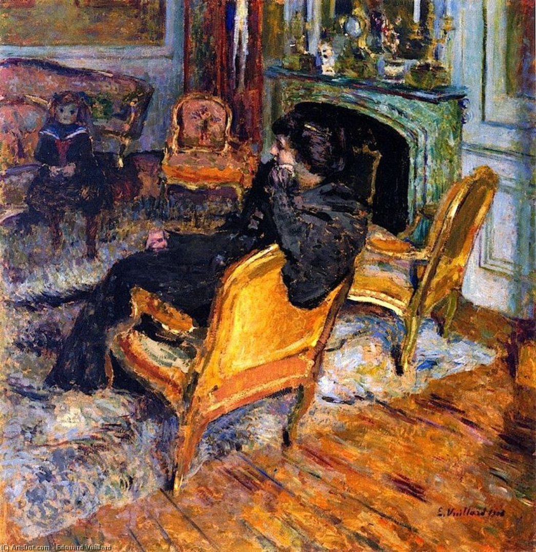 Wikioo.org - The Encyclopedia of Fine Arts - Painting, Artwork by Jean Edouard Vuillard - The Gilded Chair, Madame George Feydeau and Her Son