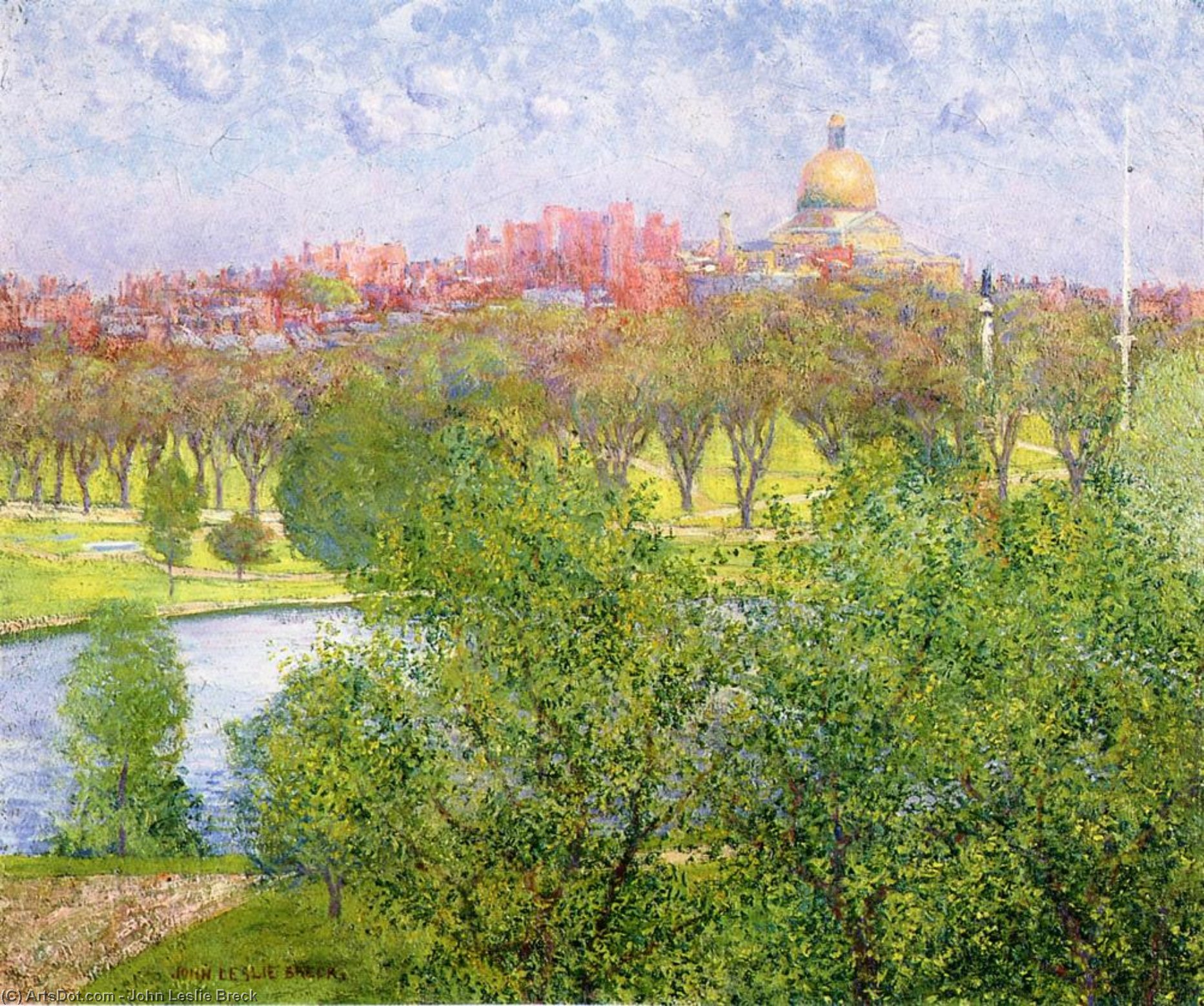 WikiOO.org - Encyclopedia of Fine Arts - Målning, konstverk John Leslie Breck - The Gilded Dome, Spring