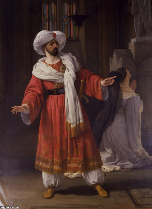 Wikioo.org - The Encyclopedia of Fine Arts - Painting, Artwork by Francesco Hayez - Giovanni David sulla scena de Gli arabi nelle Gallie''''