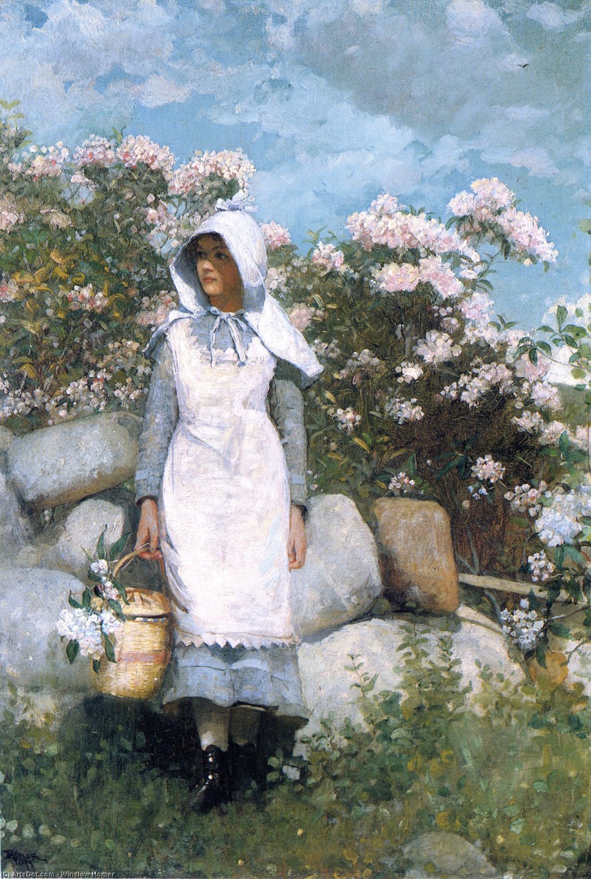 WikiOO.org - אנציקלופדיה לאמנויות יפות - ציור, יצירות אמנות Winslow Homer - Girl and Laurel