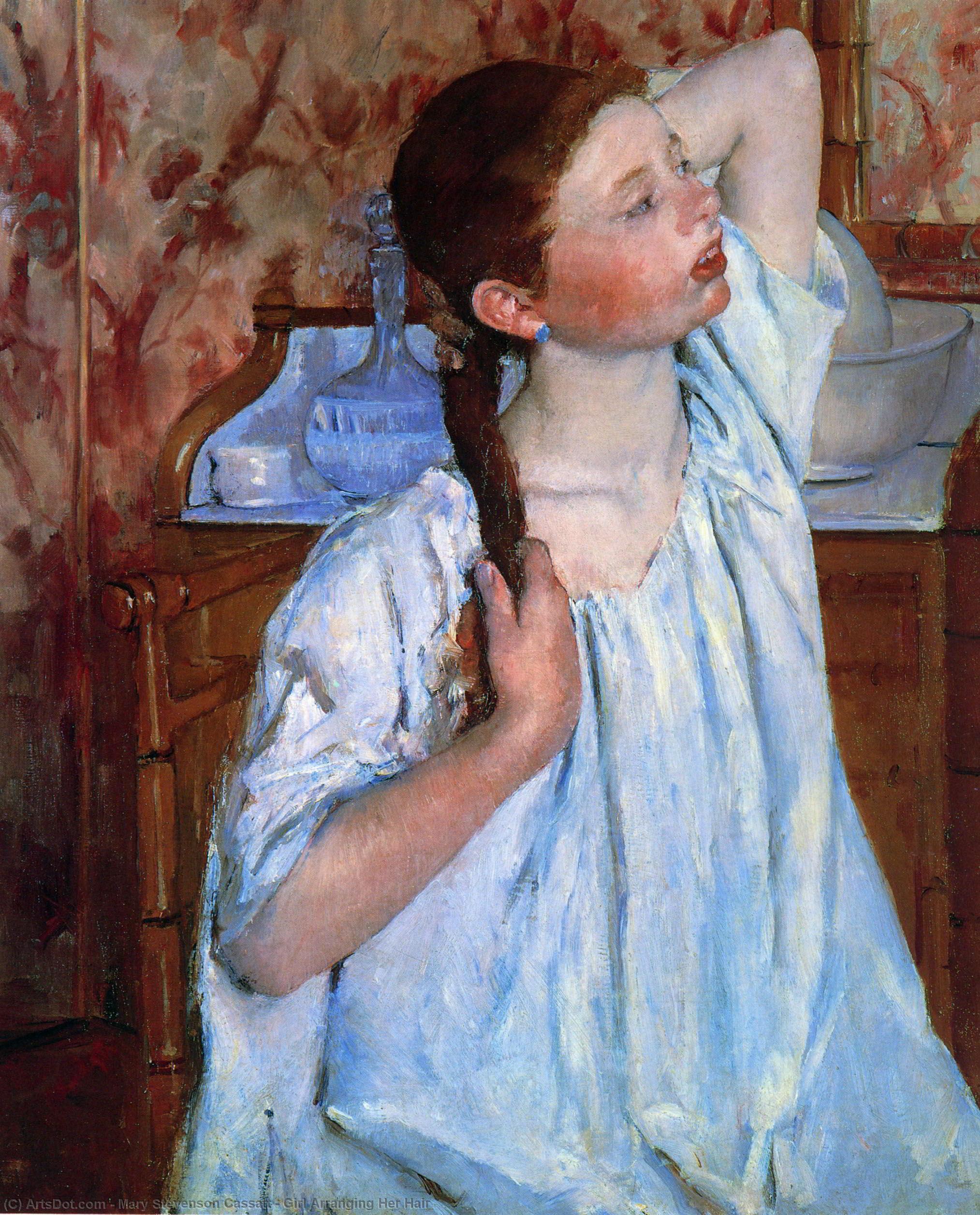 WikiOO.org - Encyclopedia of Fine Arts - Maleri, Artwork Mary Stevenson Cassatt - Girl Arranging Her Hair