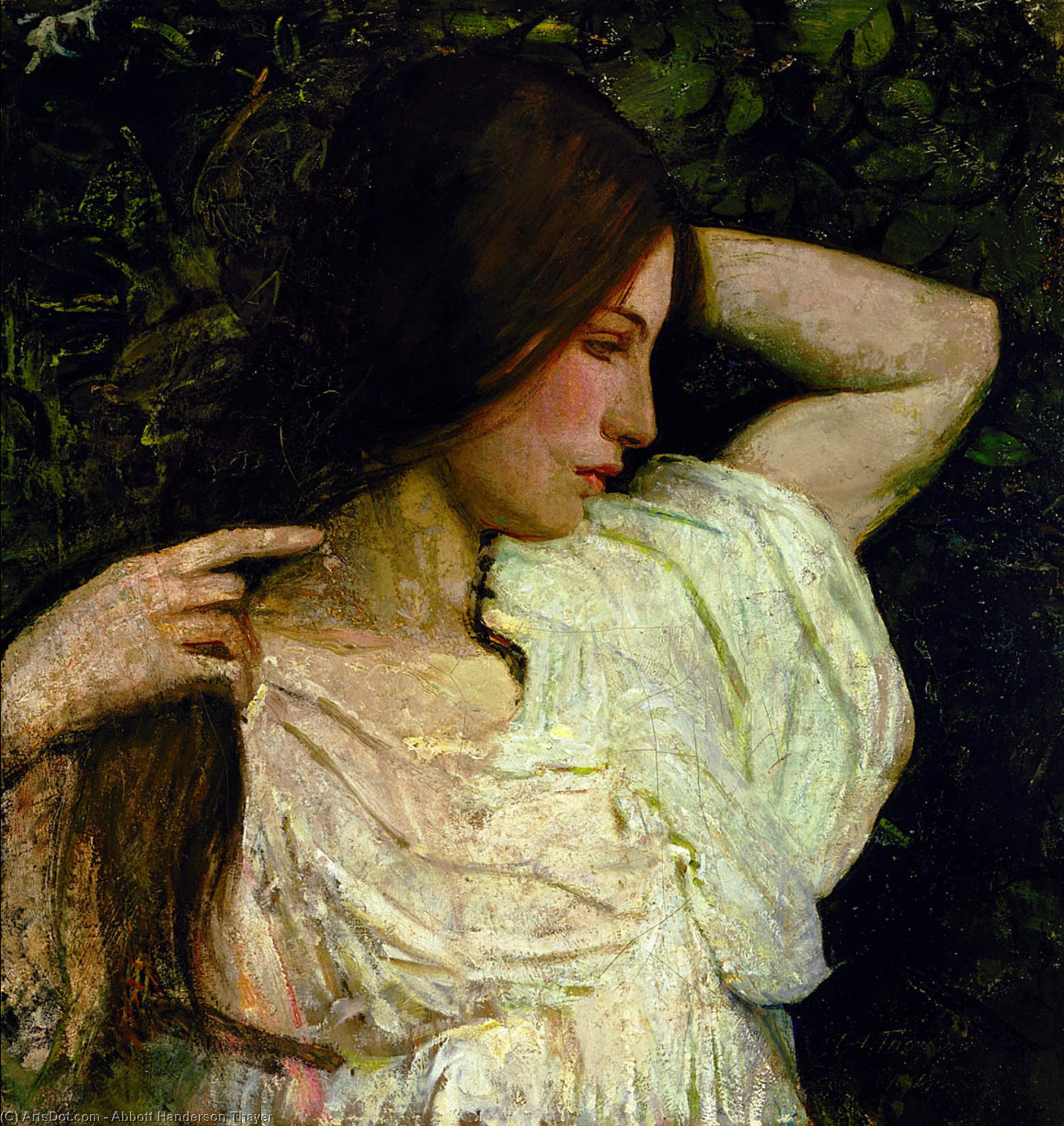 Wikioo.org - The Encyclopedia of Fine Arts - Painting, Artwork by Abbott Handerson Thayer - Girl Arranging Her Hair