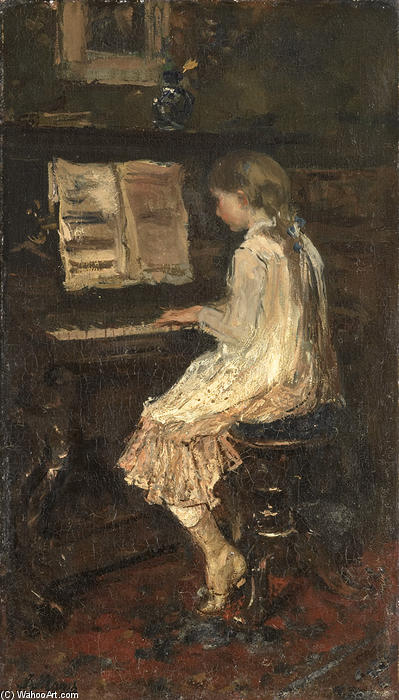 WikiOO.org - Encyclopedia of Fine Arts - Maľba, Artwork Jacob Henricus Maris - Girl at a piano