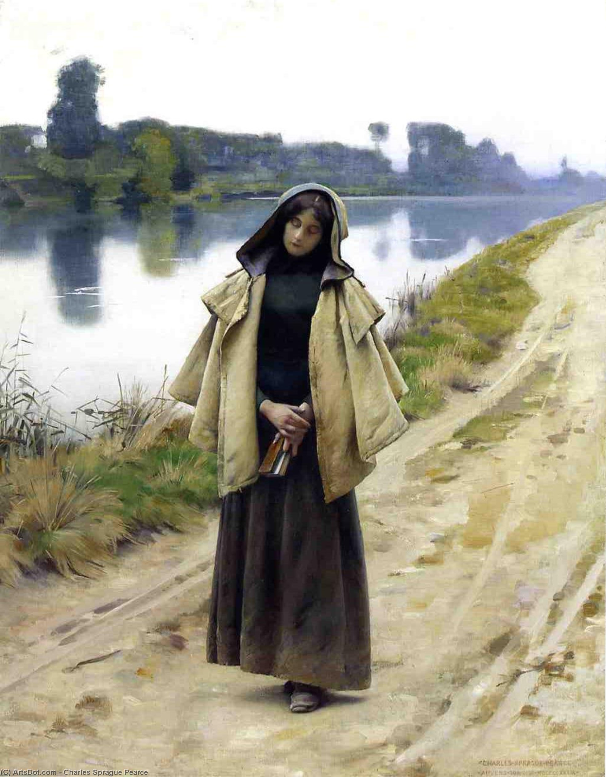 Wikioo.org - The Encyclopedia of Fine Arts - Painting, Artwork by Charles Sprague Pearce - Girl by a Path (also known as Solitude)