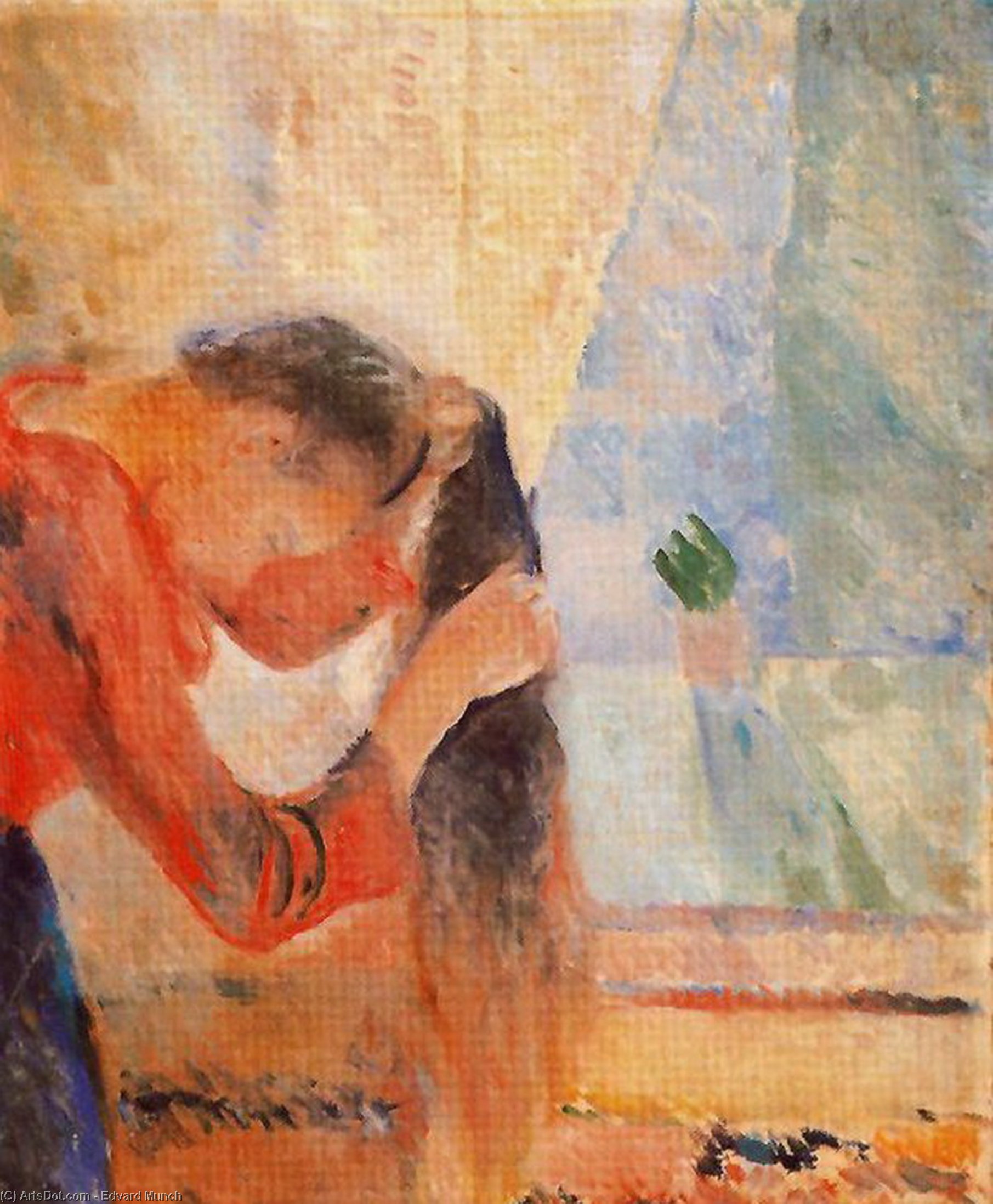 Wikioo.org - The Encyclopedia of Fine Arts - Painting, Artwork by Edvard Munch - Girl Combing Her Hair
