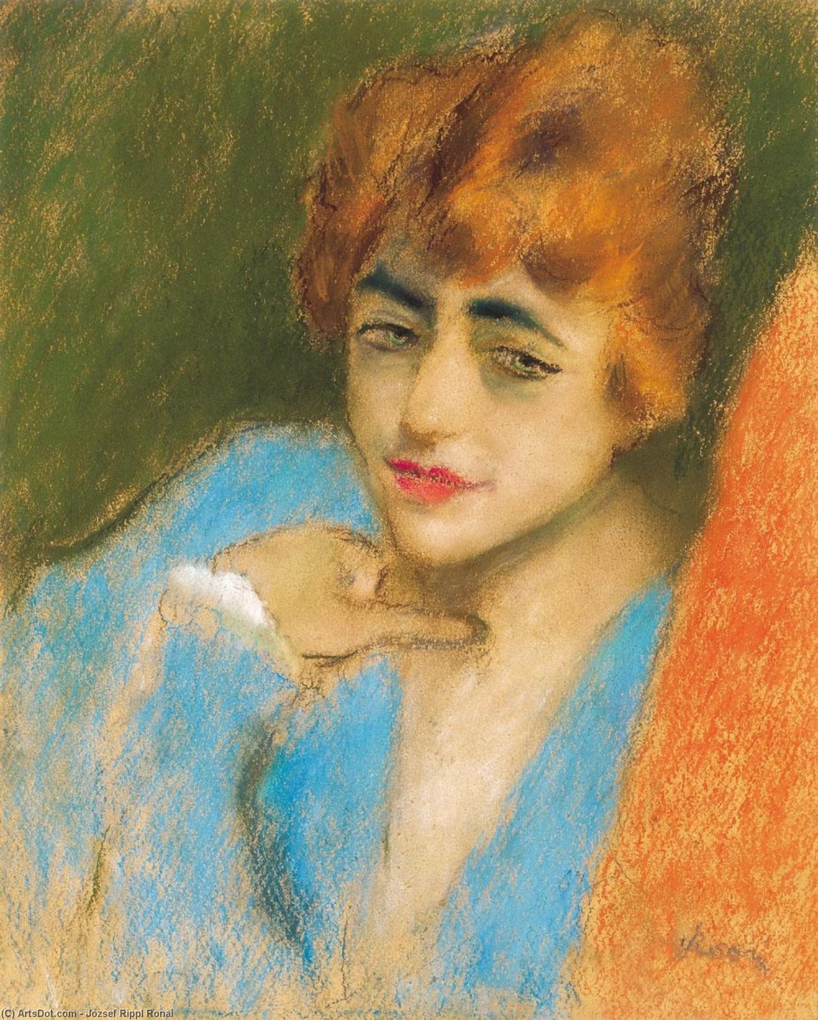 Wikioo.org - The Encyclopedia of Fine Arts - Painting, Artwork by Jozsef Rippl Ronai - Girl Dressed up in Blue