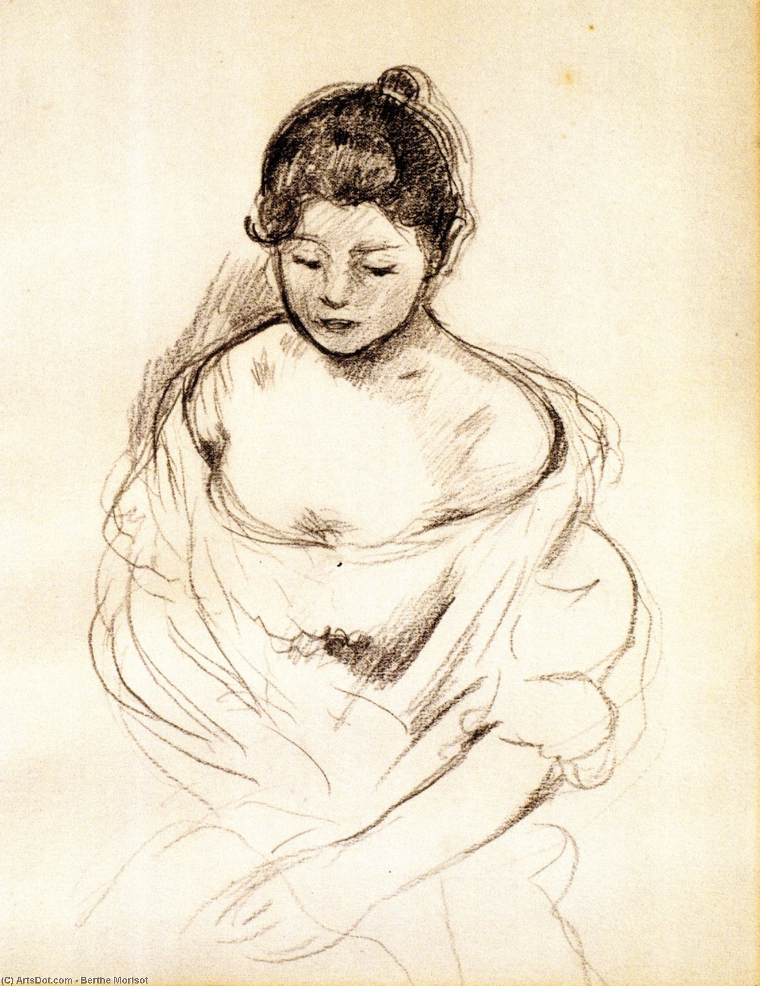 WikiOO.org - Güzel Sanatlar Ansiklopedisi - Resim, Resimler Berthe Morisot - Girl en face with Nude Shoulders, Seated