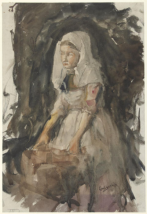 WikiOO.org - Encyclopedia of Fine Arts - Målning, konstverk George Hendrik Breitner - Girl from Scheveningen at a Tub