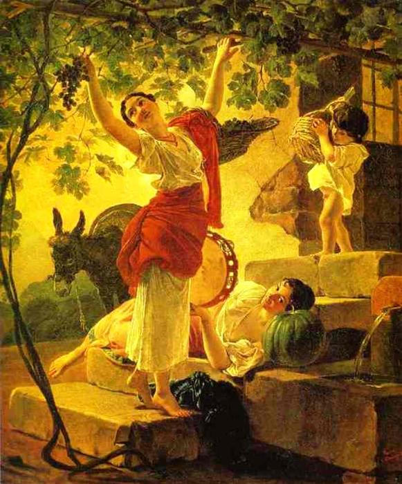 Wikioo.org - The Encyclopedia of Fine Arts - Painting, Artwork by Karl Pavlovich Brulloff - Girl Gathering Grapes in a Suburb of Naples