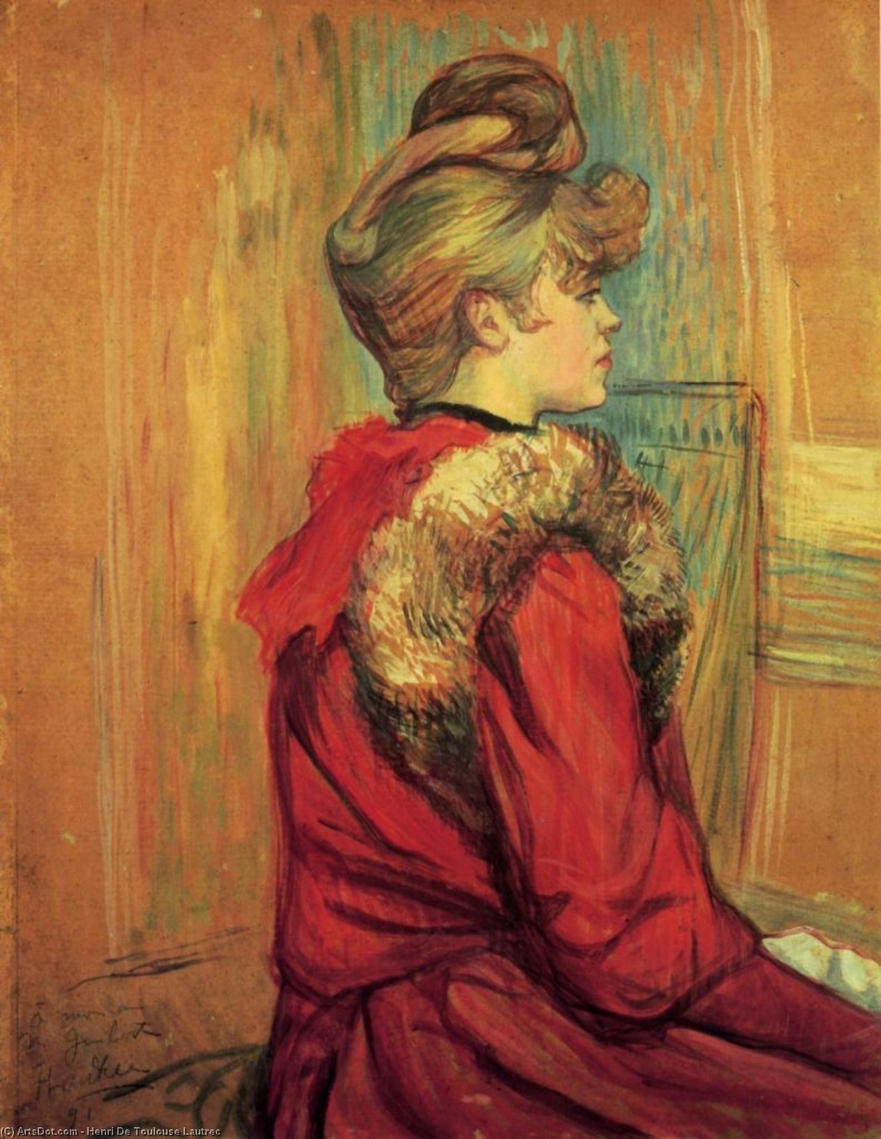 Wikioo.org - The Encyclopedia of Fine Arts - Painting, Artwork by Henri De Toulouse Lautrec - Girl in aa Fur, Mademoiselle Jeanne Fontaine