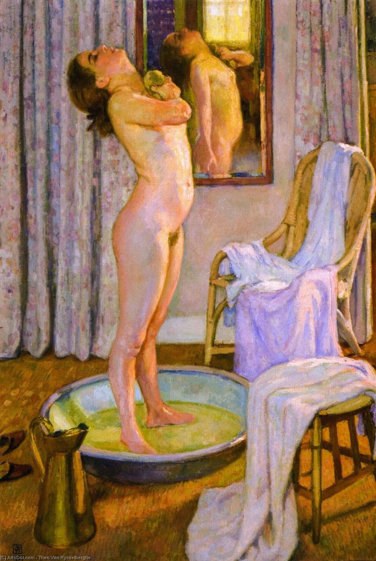 Wikioo.org - The Encyclopedia of Fine Arts - Painting, Artwork by Theo Van Rysselberghe - Girl in Bath (also known as Jeune ville au tub)