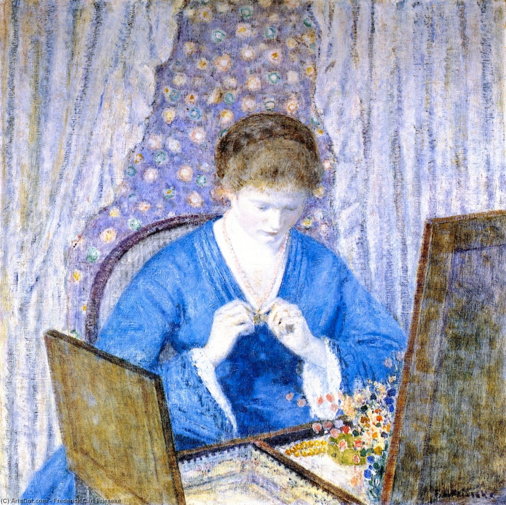 Wikioo.org - The Encyclopedia of Fine Arts - Painting, Artwork by Frederick Carl Frieseke - Girl in Blue
