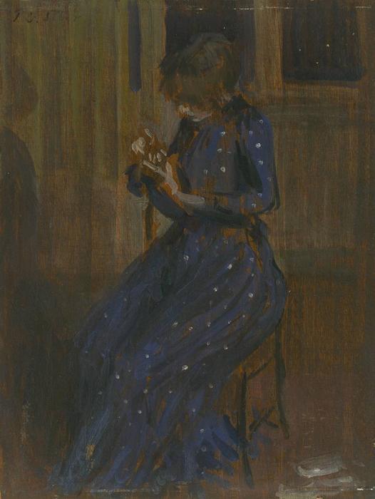 WikiOO.org – 美術百科全書 - 繪畫，作品 Philip Wilson Steer -  女孩  在  蓝色  礼服