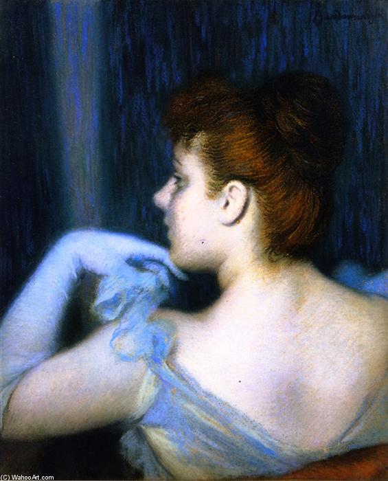 WikiOO.org – 美術百科全書 - 繪畫，作品 Federico Zandomeneghi -  女孩 在  蓝色 从  的  后