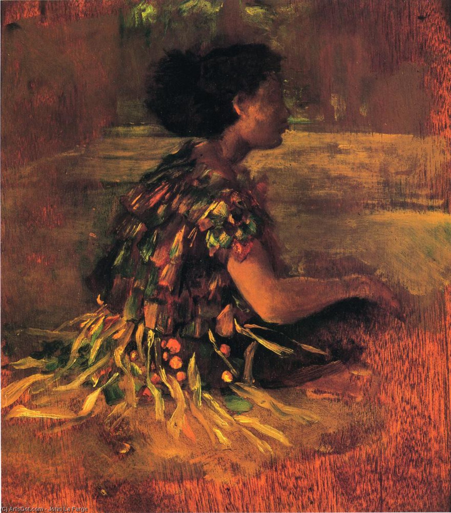 Wikioo.org - The Encyclopedia of Fine Arts - Painting, Artwork by John La Farge - Girl in Grass Dress (also known as Seated Samoan Girl)