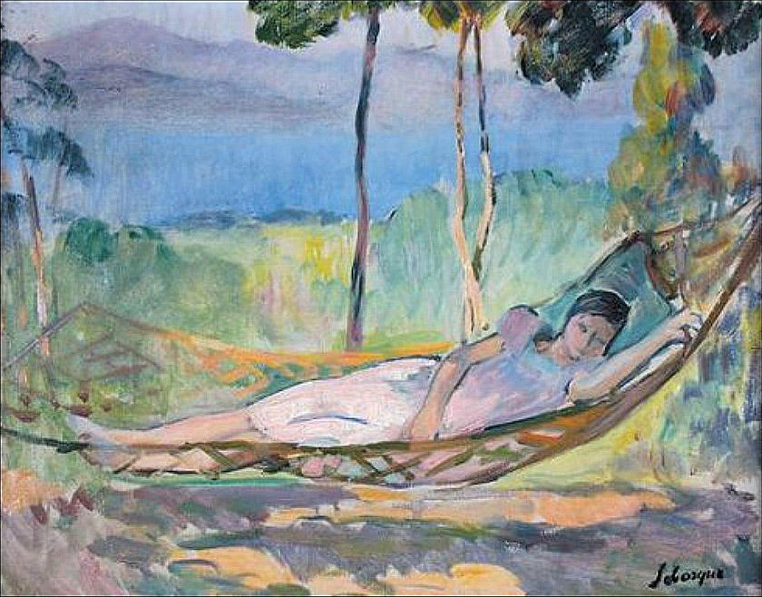 Wikioo.org - The Encyclopedia of Fine Arts - Painting, Artwork by Henri Lebasque - Girl in a hammock in Cannes