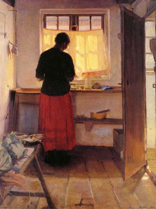 WikiOO.org - Encyclopedia of Fine Arts - Maleri, Artwork Anna Kirstine Ancher - Girl in Kitchen