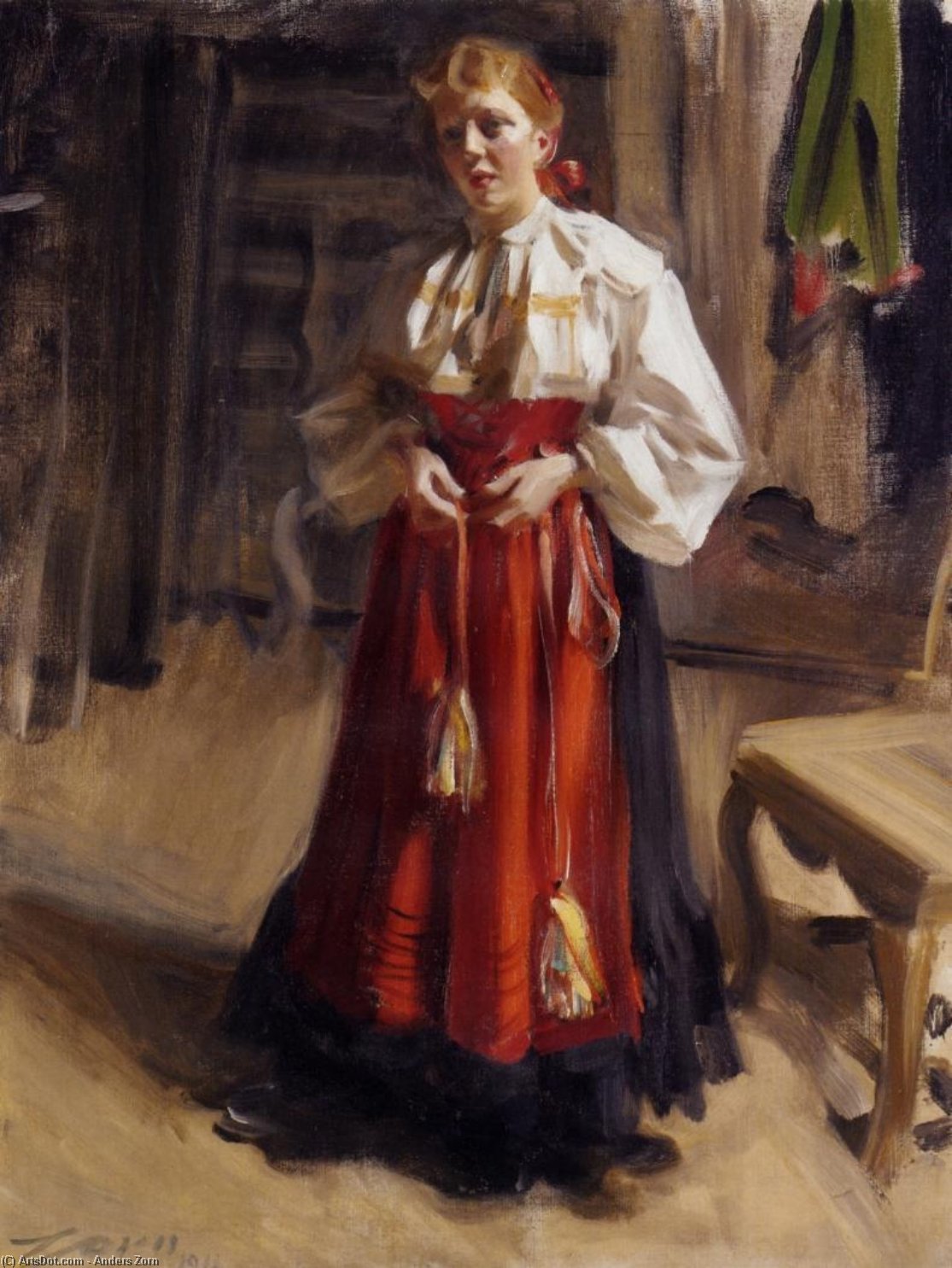 Wikioo.org - Bách khoa toàn thư về mỹ thuật - Vẽ tranh, Tác phẩm nghệ thuật Anders Leonard Zorn - Girl in an Orsa Costume