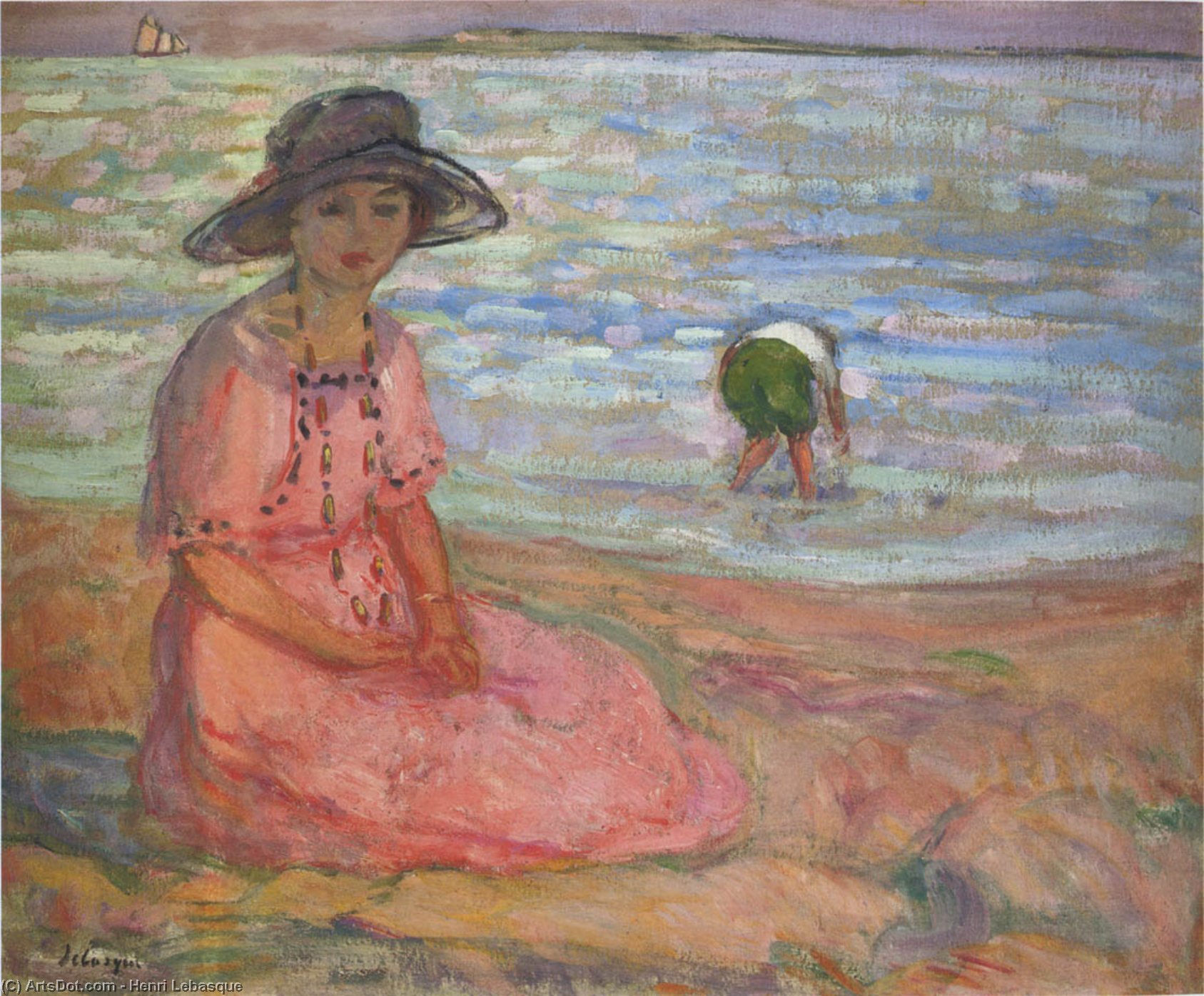Wikioo.org - The Encyclopedia of Fine Arts - Painting, Artwork by Henri Lebasque - A girl in a pink robe by the sea