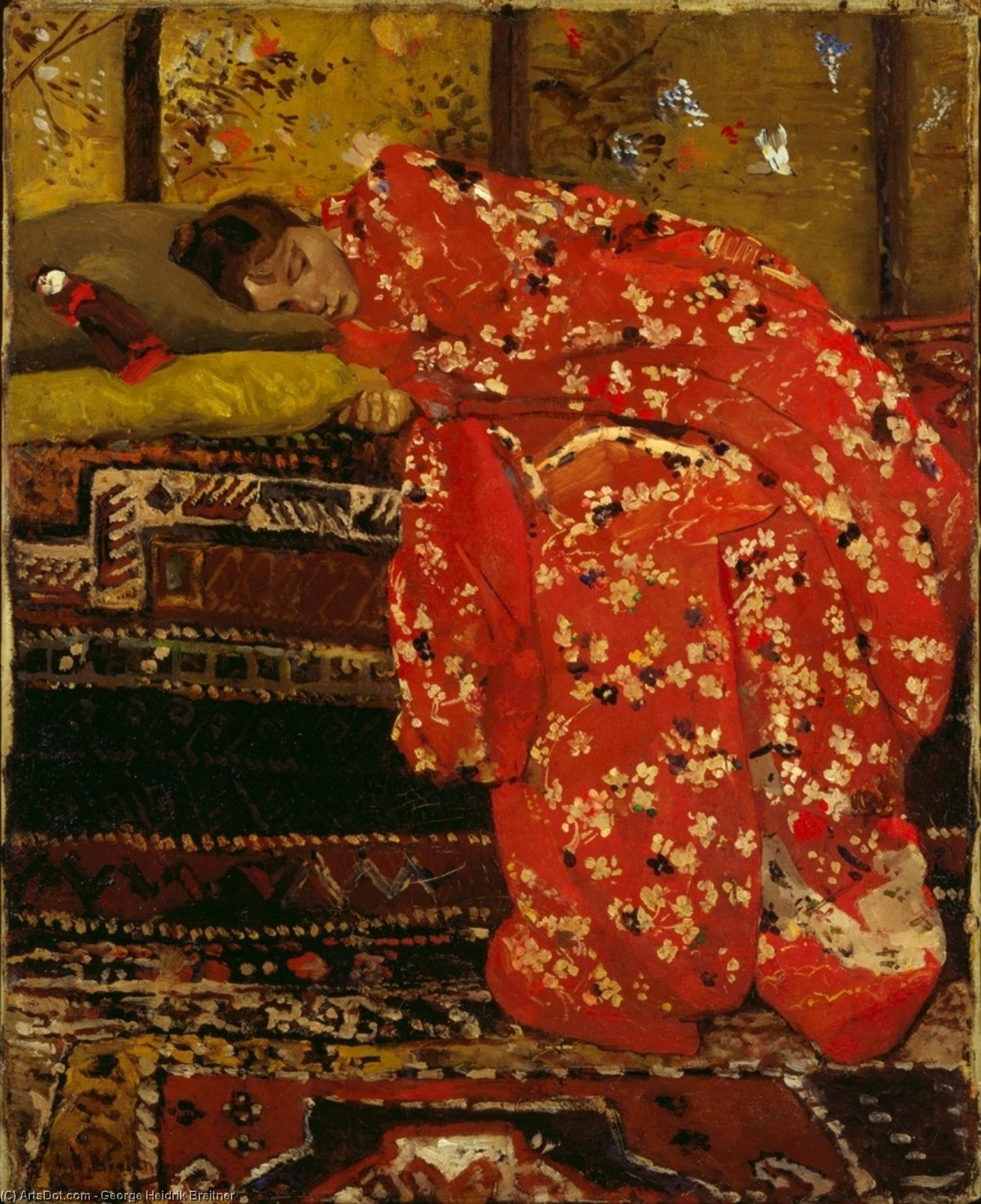 WikiOO.org - Енциклопедия за изящни изкуства - Живопис, Произведения на изкуството George Hendrik Breitner - Girl in Red Kimono