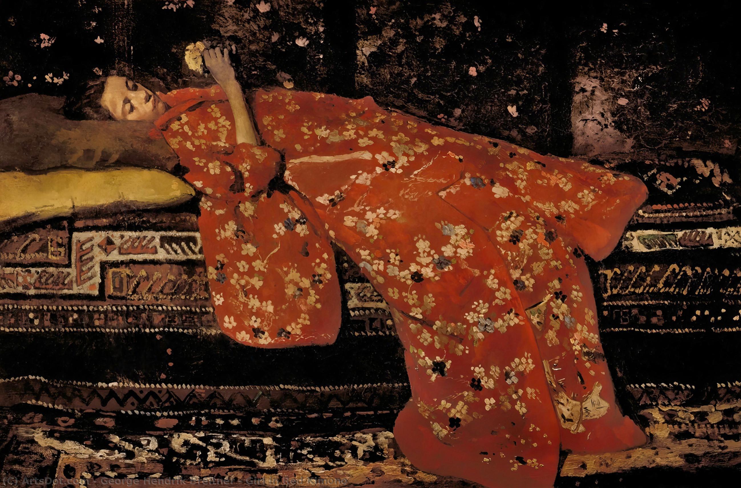 WikiOO.org - אנציקלופדיה לאמנויות יפות - ציור, יצירות אמנות George Hendrik Breitner - Girl in Red Kimono