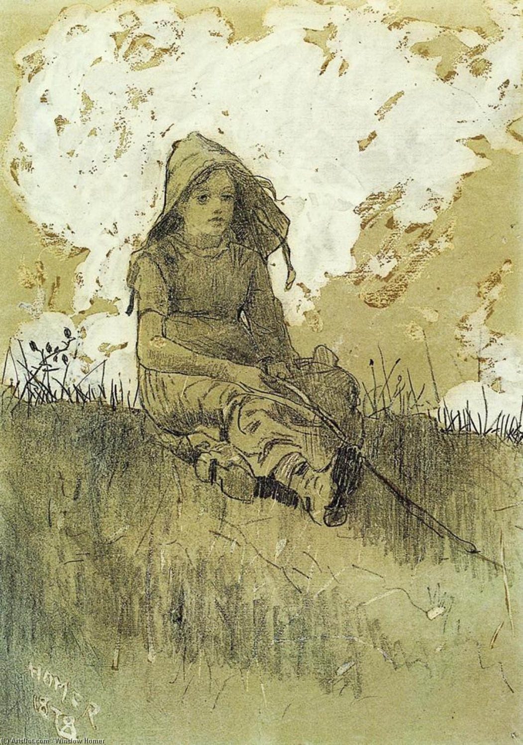 WikiOO.org - Encyclopedia of Fine Arts - Festés, Grafika Winslow Homer - Girl in a Sunbonnet