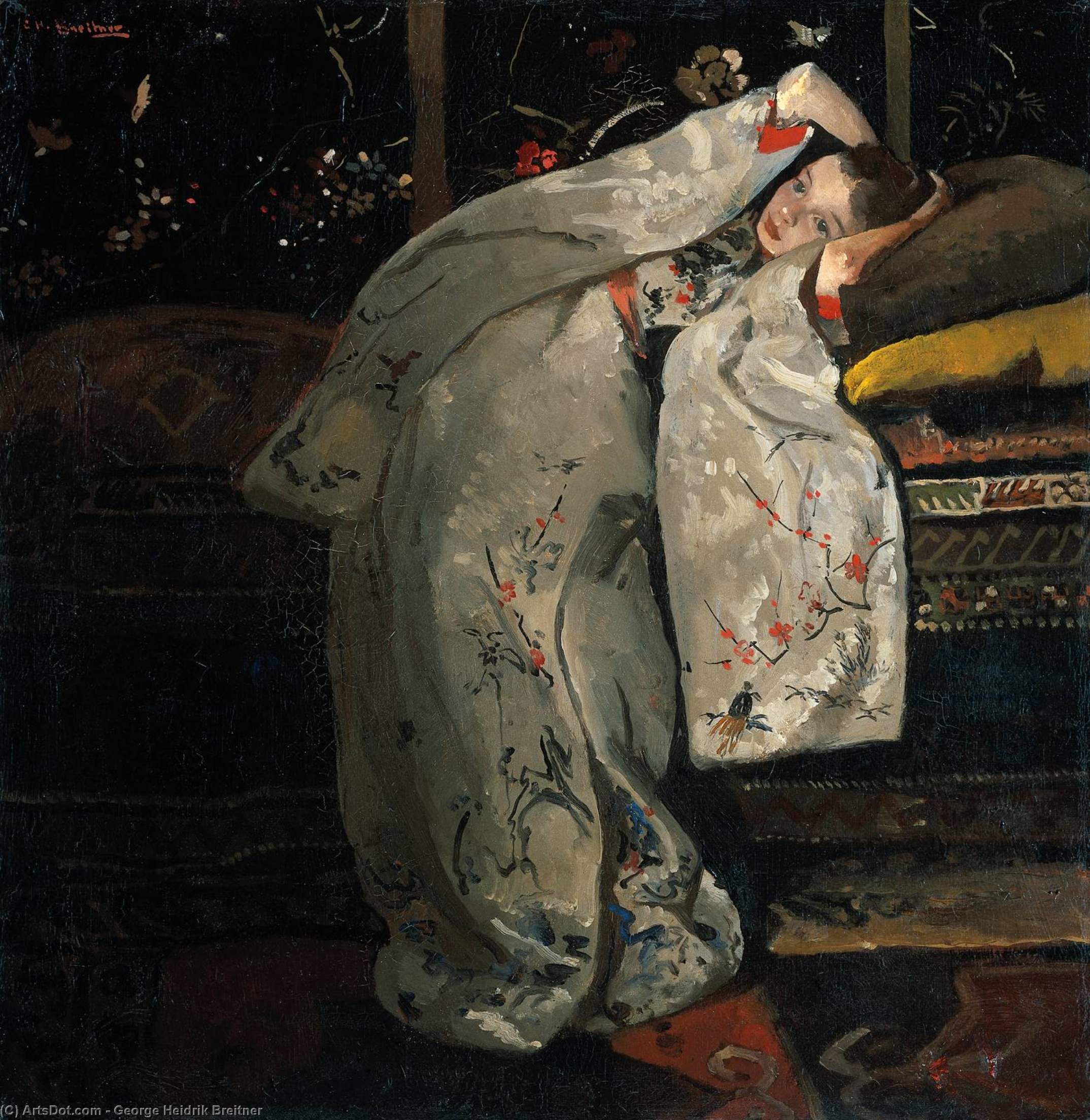 Wikioo.org - The Encyclopedia of Fine Arts - Painting, Artwork by George Hendrik Breitner - Girl in a White Kimono