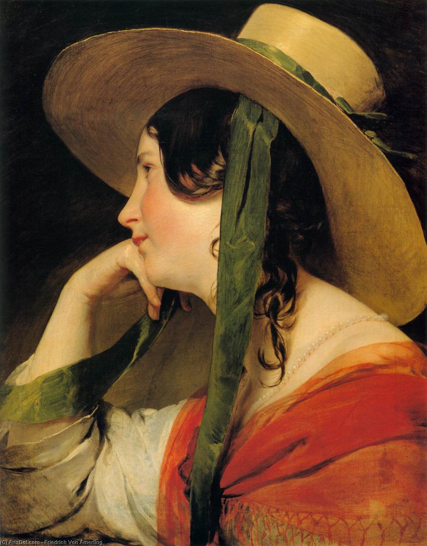 Wikioo.org - The Encyclopedia of Fine Arts - Painting, Artwork by Friedrich Ritter Von Amerling - Girl in Yellow Hat