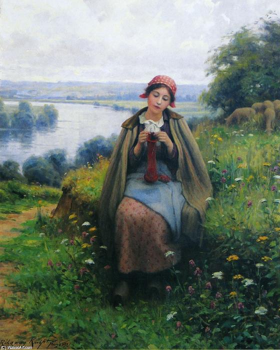 Wikioo.org - The Encyclopedia of Fine Arts - Painting, Artwork by Daniel Ridgway Knight - Girl Knitting