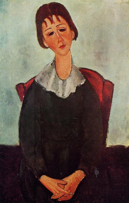 Wikioo.org - The Encyclopedia of Fine Arts - Painting, Artwork by Amedeo Modigliani - Girl on a Chair (also known as Mademoiselle Huguette)