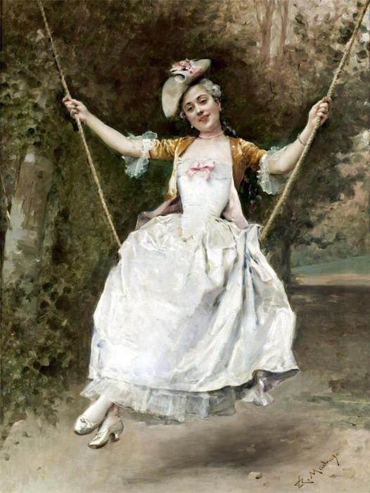 WikiOO.org - Encyclopedia of Fine Arts - Malba, Artwork Raimundo De Madrazo Y Garreta - Girl on a Swing
