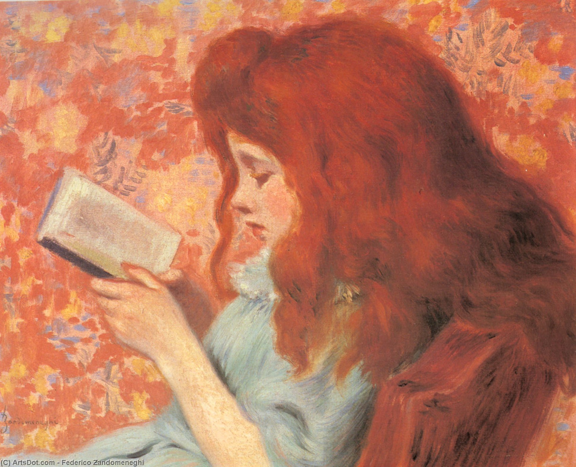 Wikioo.org - The Encyclopedia of Fine Arts - Painting, Artwork by Federico Zandomeneghi - Girl reading a book
