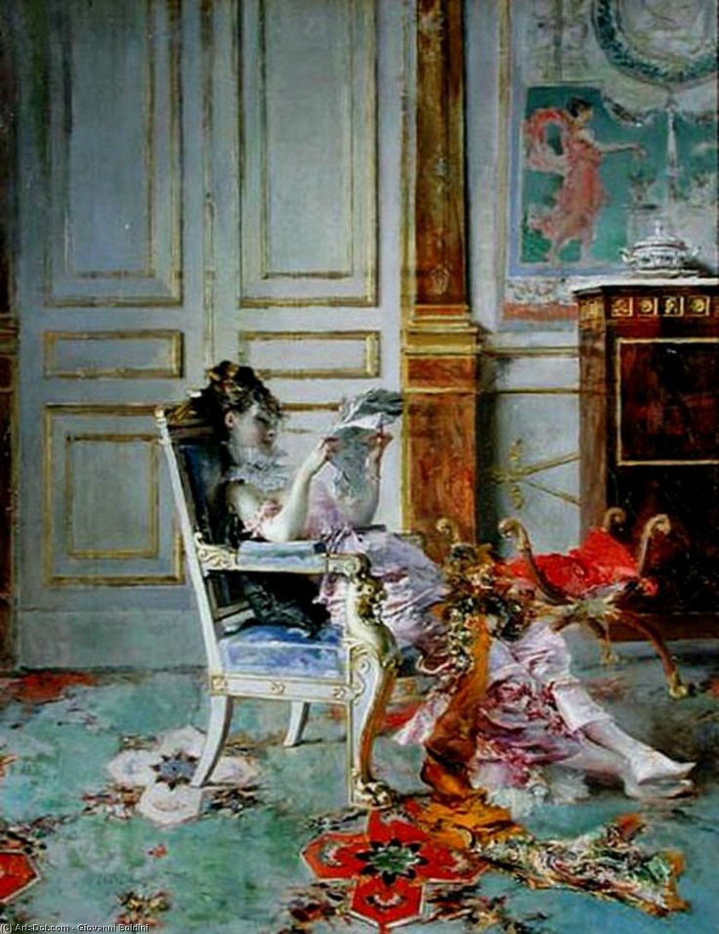 Wikioo.org - The Encyclopedia of Fine Arts - Painting, Artwork by Giovanni Boldini - Girl Reading in a Salon