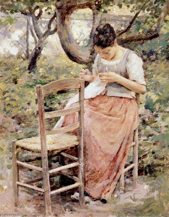 WikiOO.org - Encyclopedia of Fine Arts - Malba, Artwork Theodore Robinson - Girl Sewing (also known as The Layette or The Seamstress)