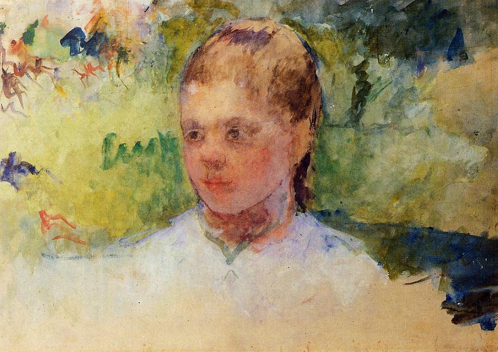 WikiOO.org – 美術百科全書 - 繪畫，作品 Mary Stevenson Cassatt - 女孩的头 -   绿色  背景