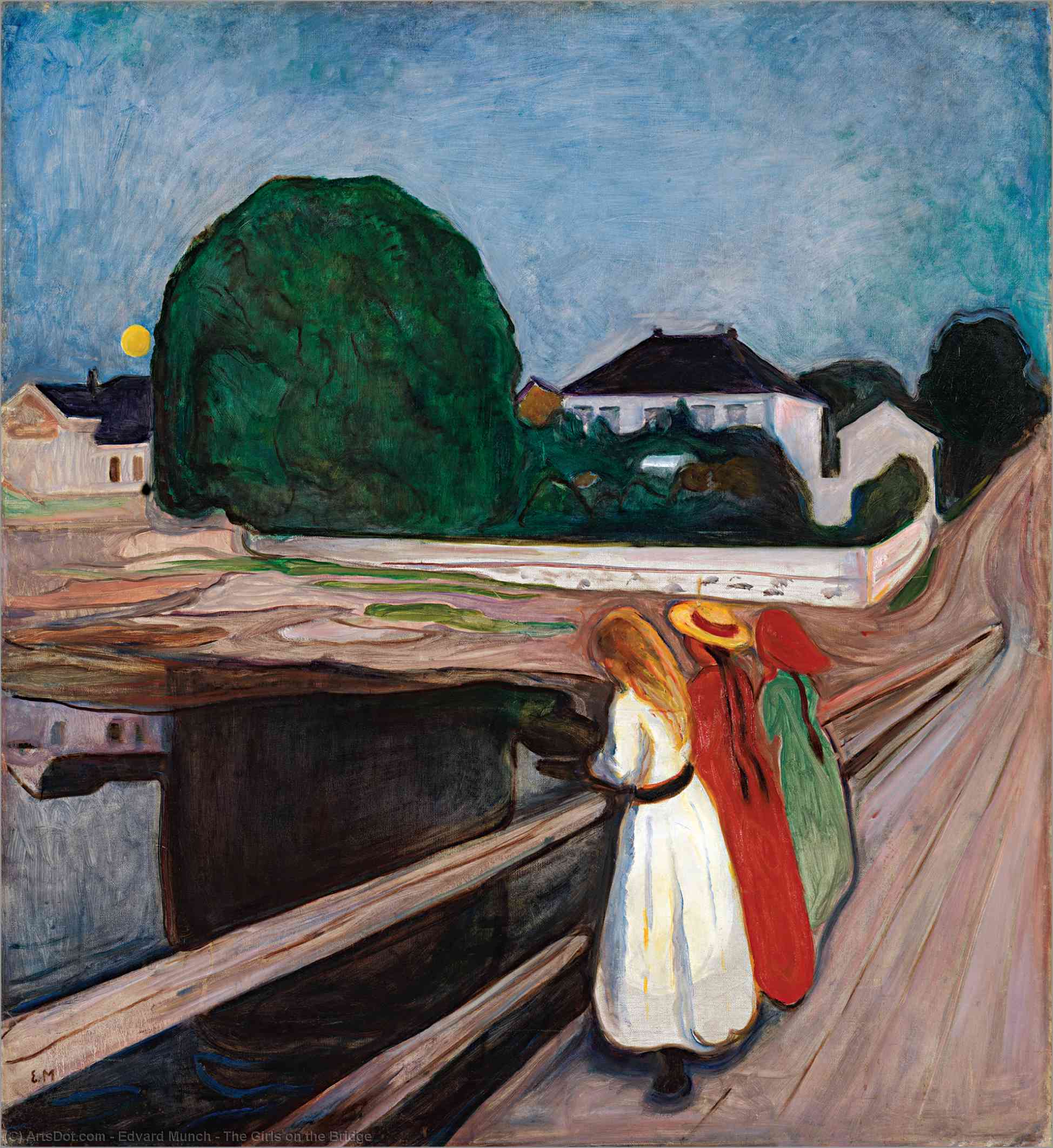 Wikoo.org - موسوعة الفنون الجميلة - اللوحة، العمل الفني Edvard Munch - The Girls on the Bridge