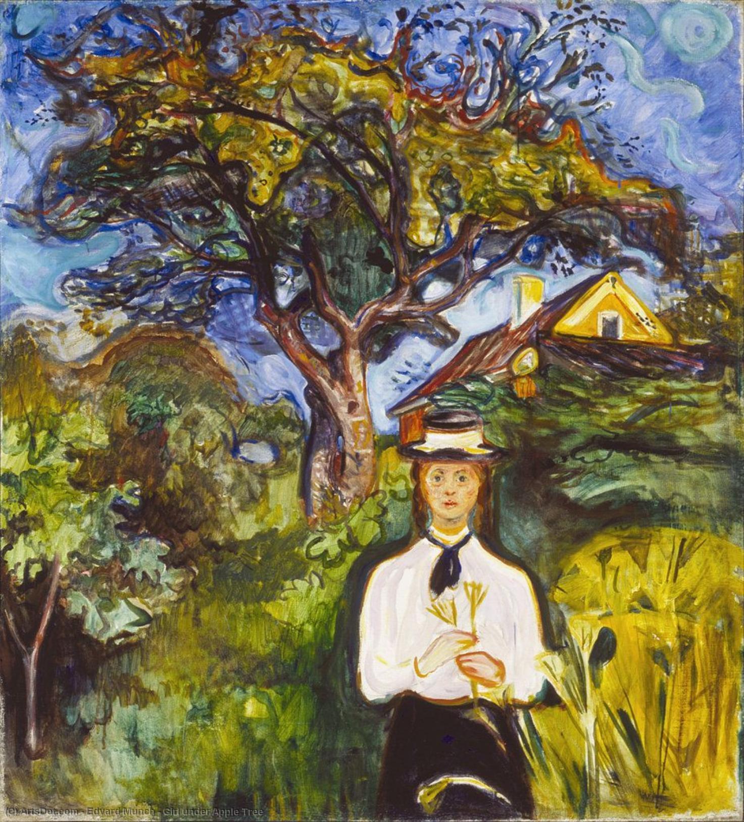 Wikioo.org – La Enciclopedia de las Bellas Artes - Pintura, Obras de arte de Edvard Munch - Muchacha bajo el manzano