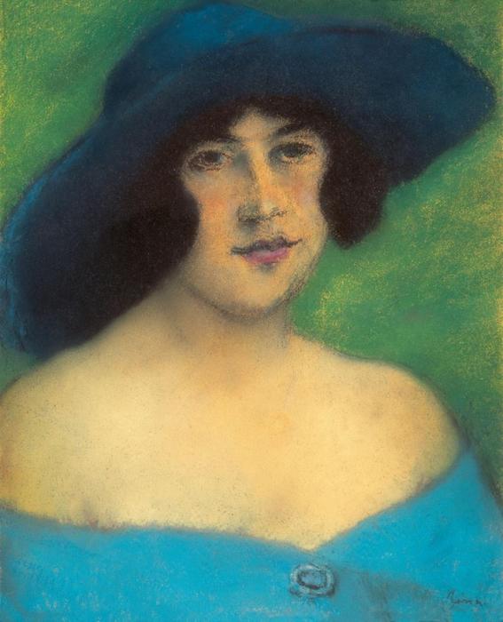 Wikioo.org - The Encyclopedia of Fine Arts - Painting, Artwork by Jozsef Rippl Ronai - Girl with Blue Hat