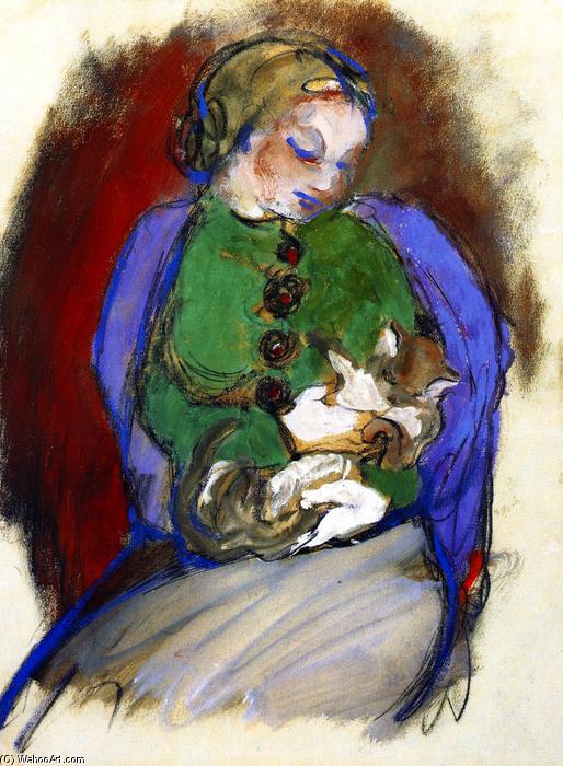 WikiOO.org - Encyclopedia of Fine Arts - Lukisan, Artwork Franz Marc - Girl with Cat